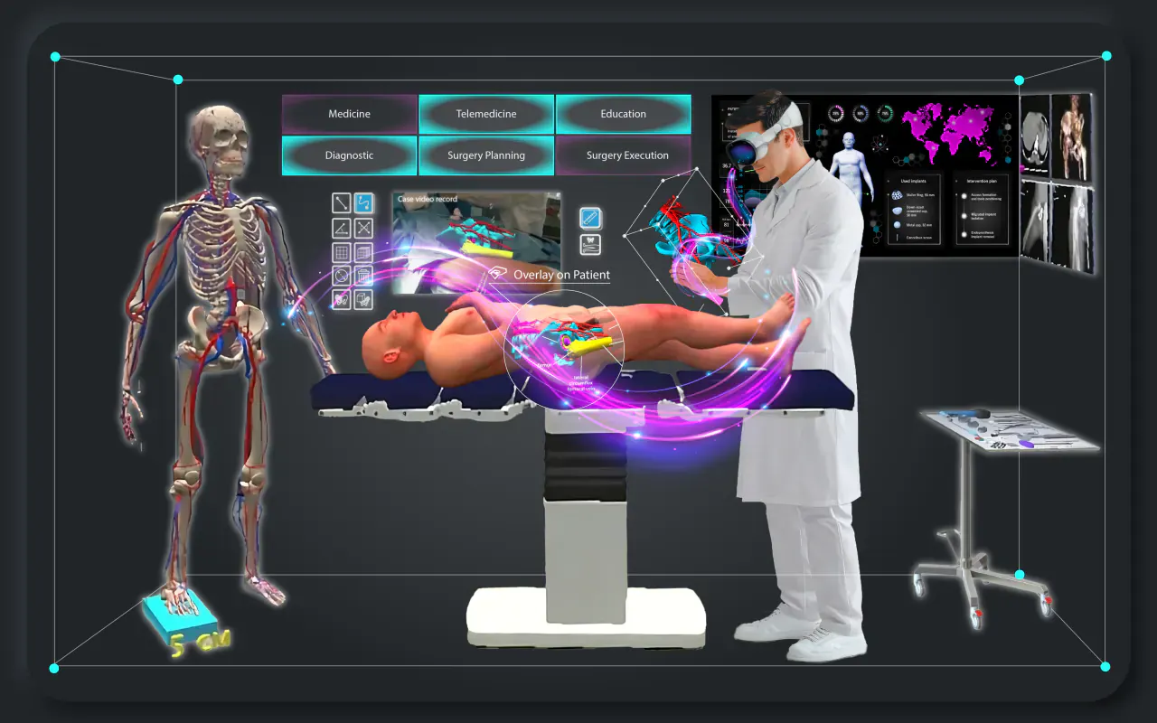 Immersive holographic operating scenario with patient and medical overlays